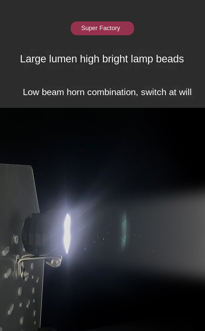 Super Bright Spotlight 12W Foldable Driving Front Light Waterproof High Brightness LED with Horn Warning Electric Motorcycle Spotlight