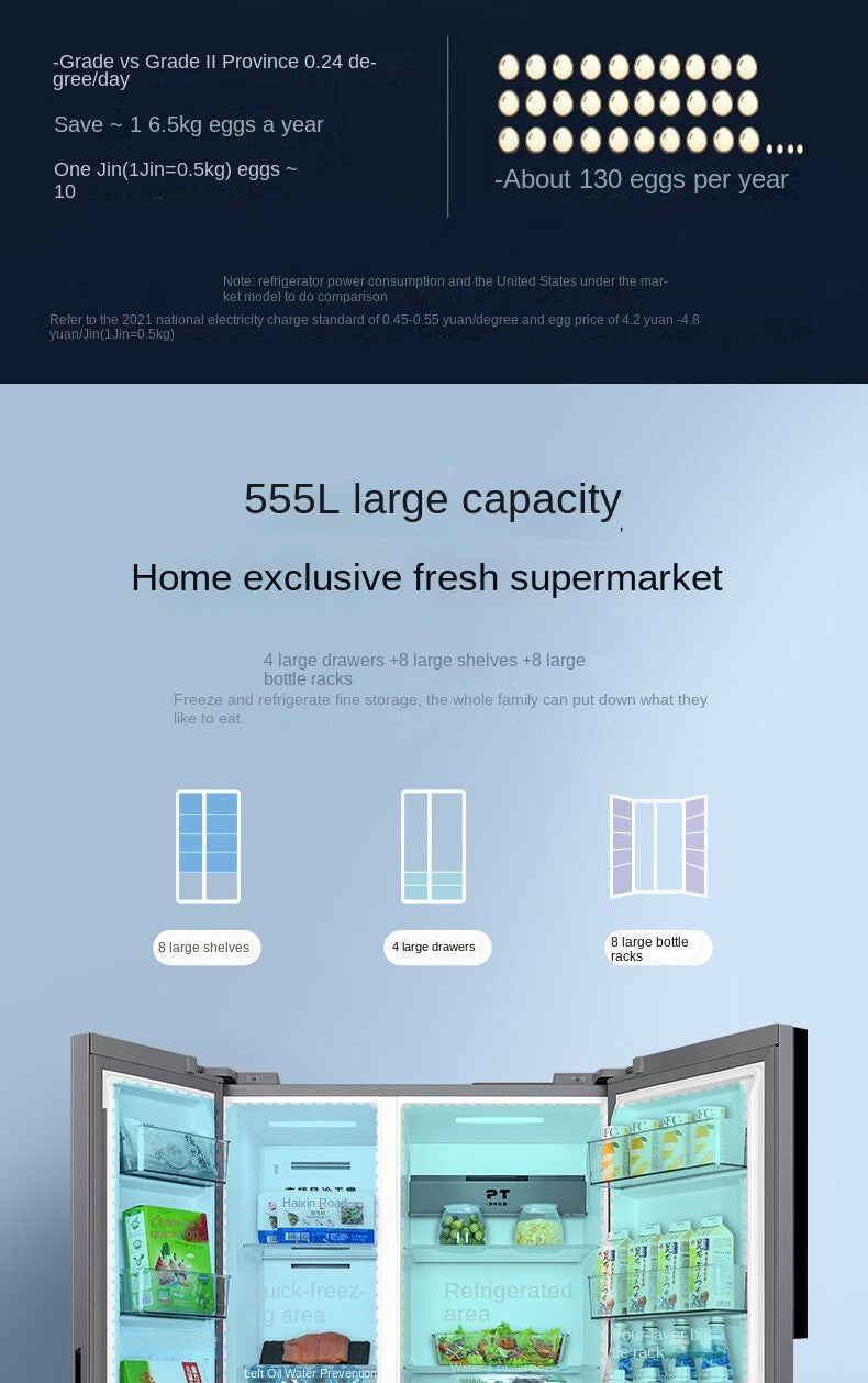 Midea 555L First-Class Energy Efficiency Dual Inverter Side-by-Side Energy-Saving Frost-Free Odor-Free Ultra-Thin Large Capacity Refrigerator