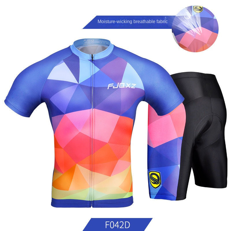 Fjqxz Summer Breathable Bicycle Short-Sleeve Cycling Clothes Suit Mountain Bike Clothing Road Bike Thin Men's Equipment