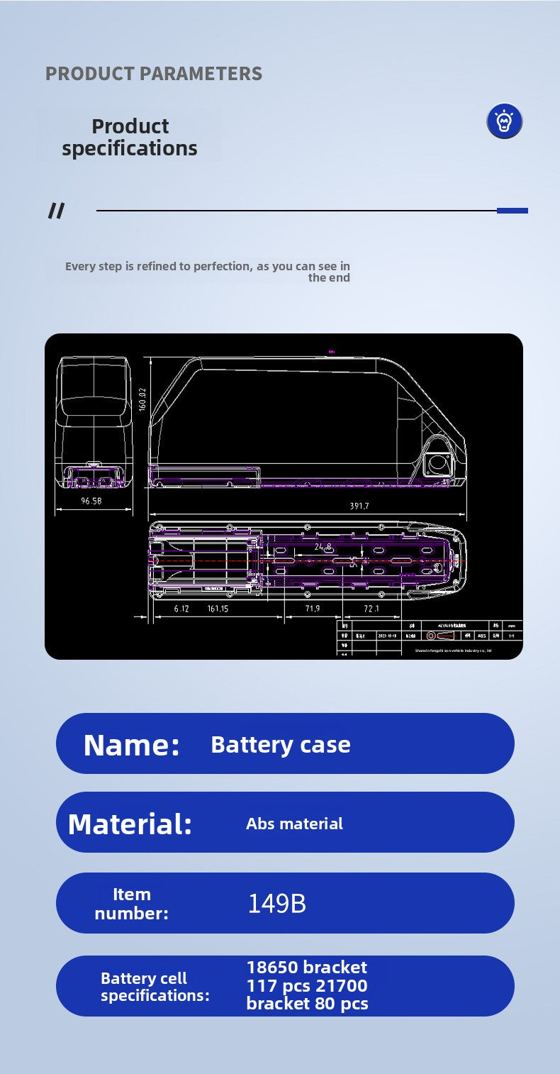 ALX149B Ebike Battery Box with Lock, MTB Lipo Down Tube Housing, ALX149B Battery Plastic Shell