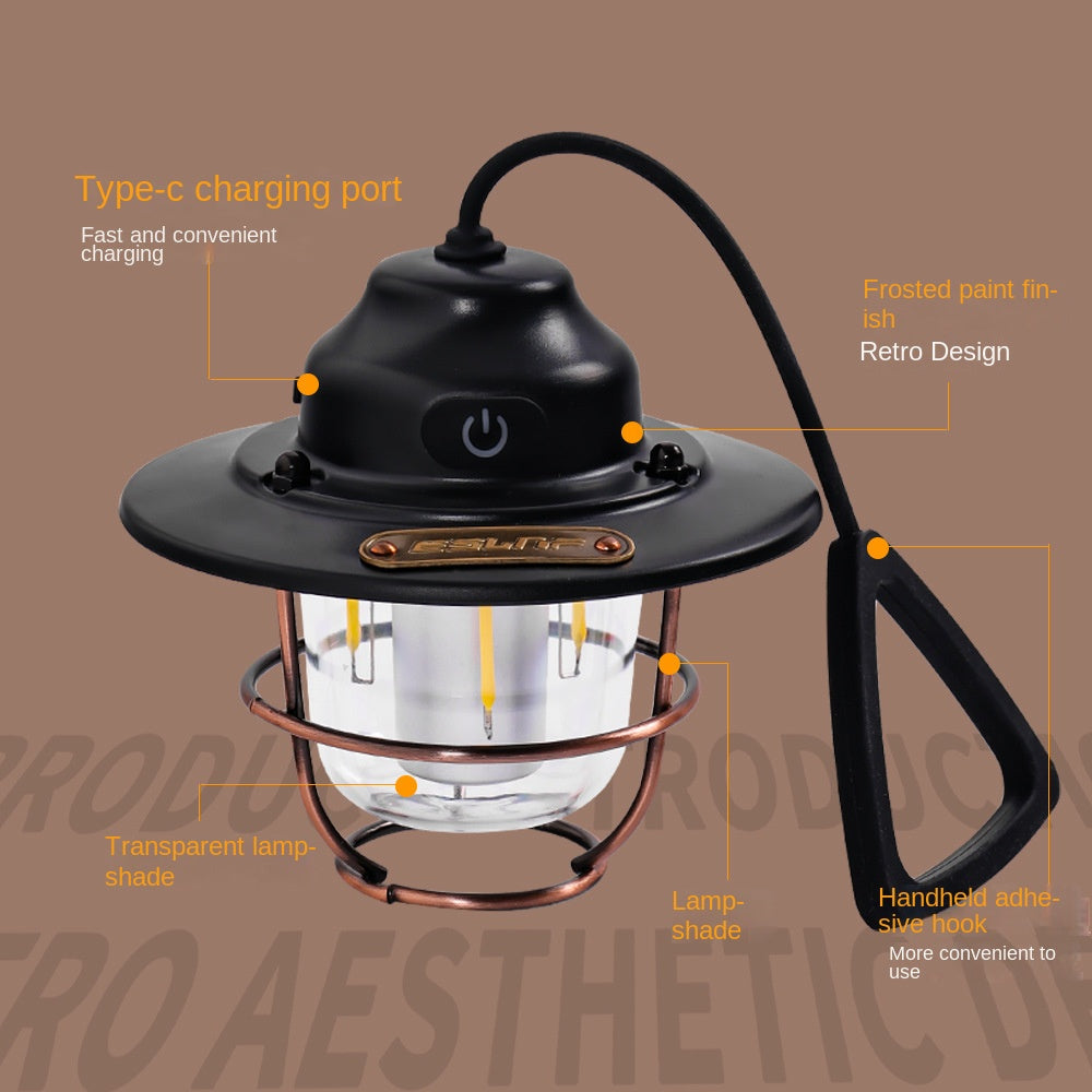 Customized Outdoor Lighting Camping Lamp USB Charging Retro Barn Lantern Campsite Lamp Ambience Light Tent LED Light for Camping