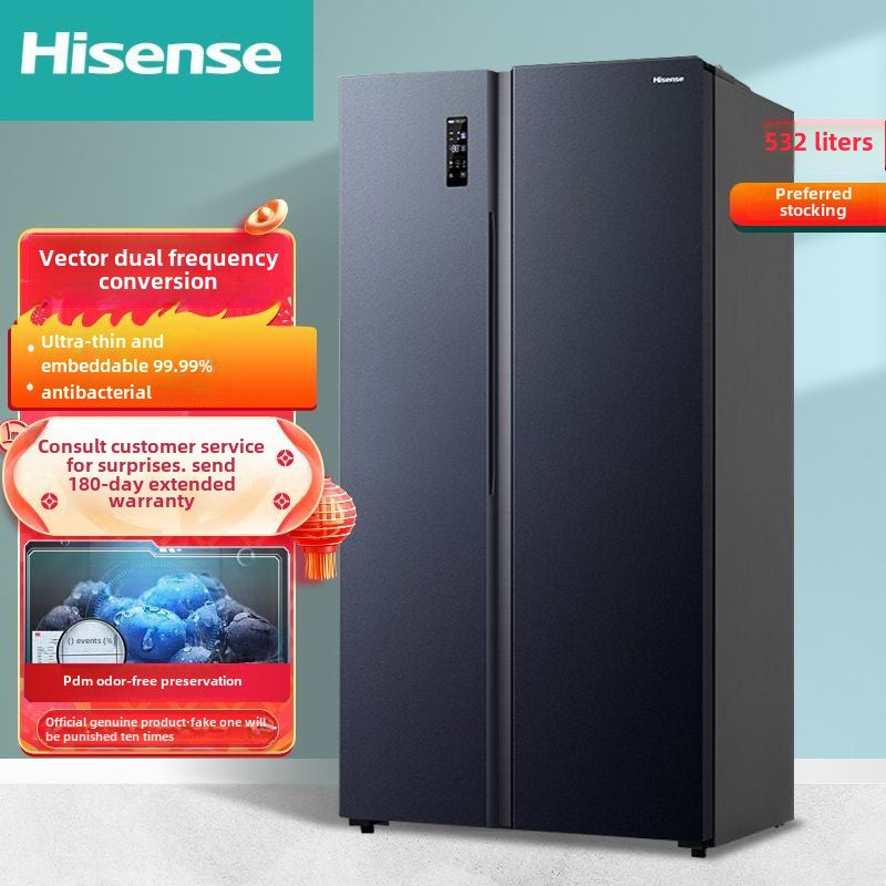 Холодильник Hisense объемом 532 литра, двухдверный, с воздушным охлаждением, системой No Frost, двойной частотной модуляцией, энергосбережением, модель BCD-532WFK1DPQ 