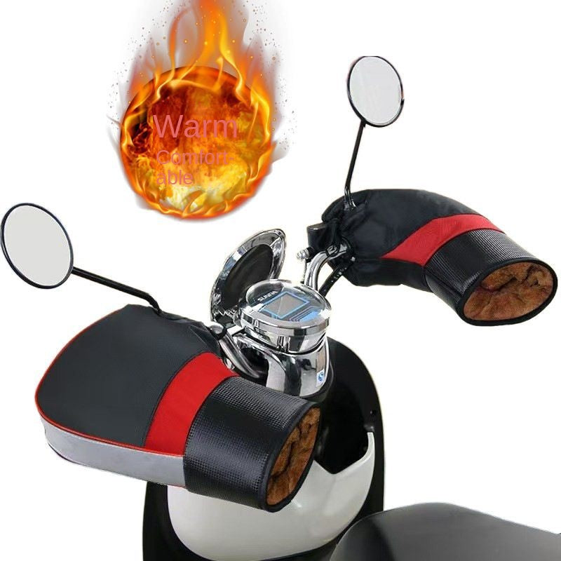 Electric Bike Handlebar Covers Warm Thickened Handlebar Protectors Winter Electric Bike Handlebar Covers Fleece-Lined Men's Electric Bike Waterproof Windproof Reflective