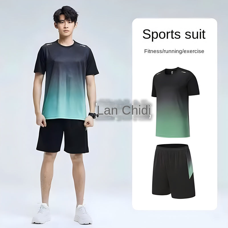 Sports Suit Men and Women Summer Silk Ice Quick-DryingTT-shirt Short Sleeve Basketball Training Fitness Clothes Morning Run Running Suit Equipment