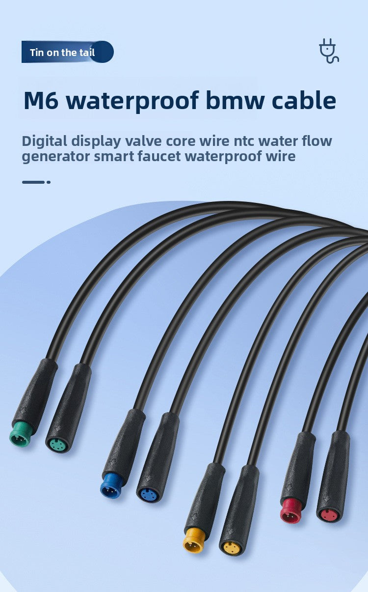 IP65 Waterproof M6 Connector for Ebike LED Light & NTC Sensor Integrated Wiring Harness Electric Bicycle Quick Plug