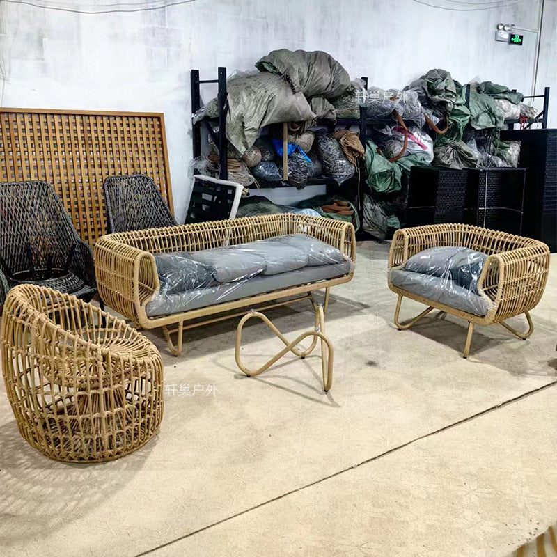 Outdoor Rattan Sofa and Coffee Table Set for Courtyard Garden Terrace Leisure Woven Rattan Chair Outdoor Waterproof Sunproof Sofa