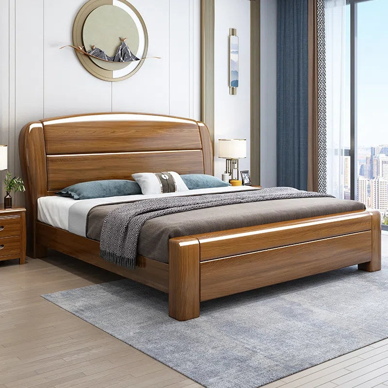 Gold silk walnut solid wood bed modern 1.5/1.8 m barometric storage bed XCMJ03