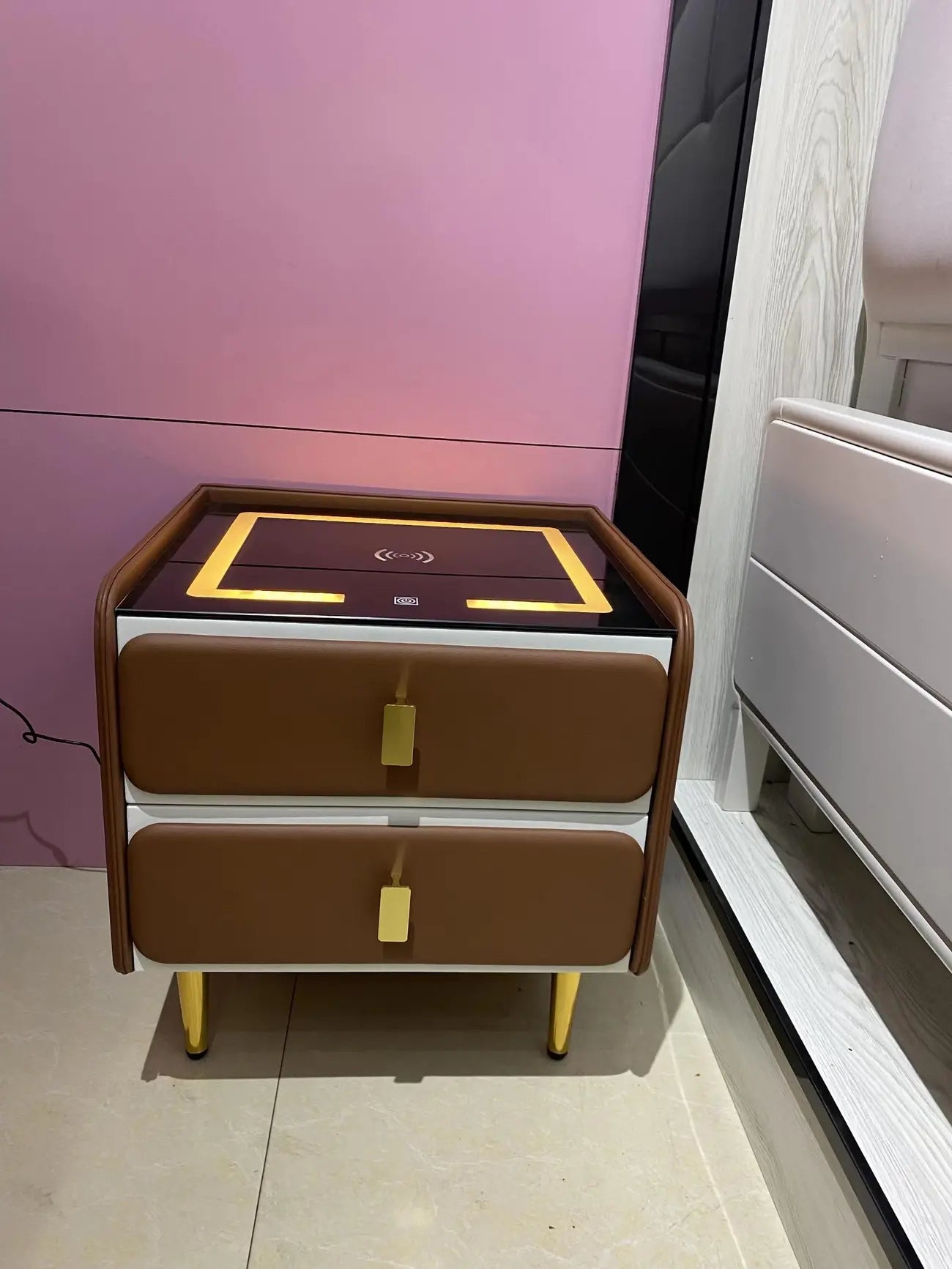 Smart solid wood wireless charging Nightstand Bedside Table OME02