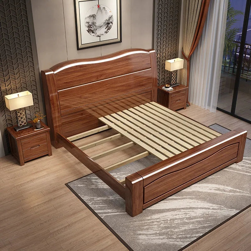 Gold silk walnut solid wood bed modern 1.5/1.8 m barometric storage bed XCMJ02