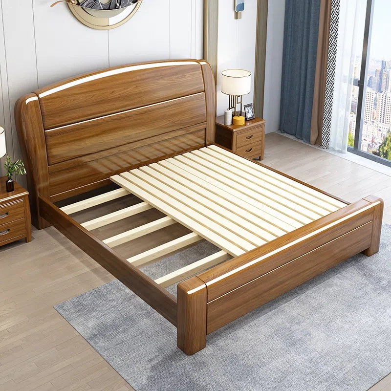 Gold silk walnut solid wood bed modern 1.5/1.8 m barometric storage bed XCMJ03