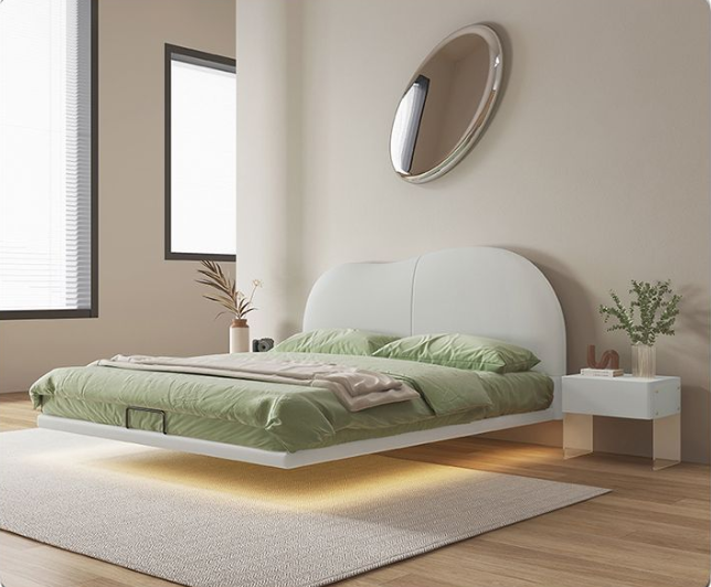 Suspended modern minimalist Solid Wood Italian light luxury napa leather bed XMSY05