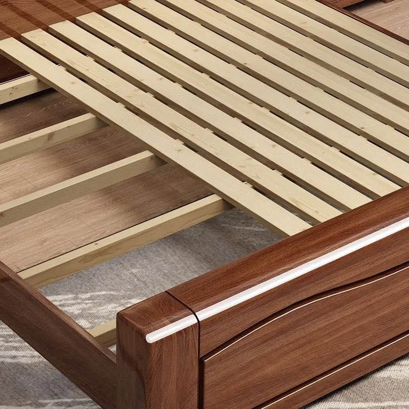 Gold silk walnut solid wood bed modern 1.5/1.8 m barometric storage bed XCMJ02