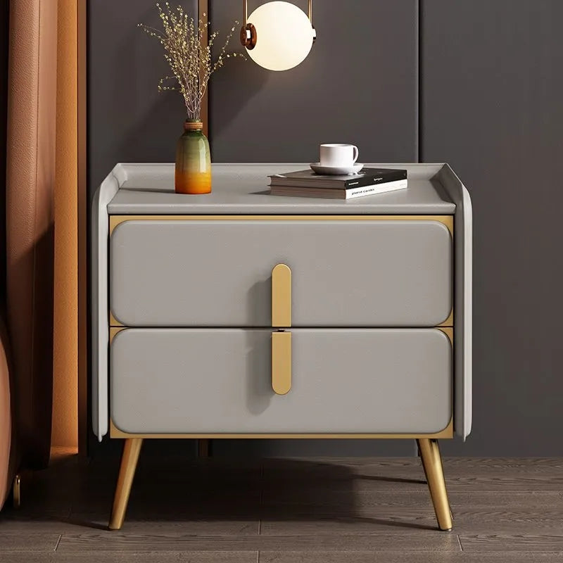 Leather Surface solid wood Nightstand Bedside Table PLDE01