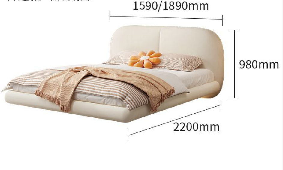 Suspended modern minimalist leather bed soft back Italian