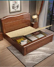 Gold silk walnut solid wood bed modern 1.5/1.8 m barometric storage bed XCMJ02
