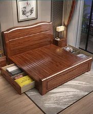 Gold silk walnut solid wood bed modern 1.5/1.8 m barometric storage bed XCMJ02